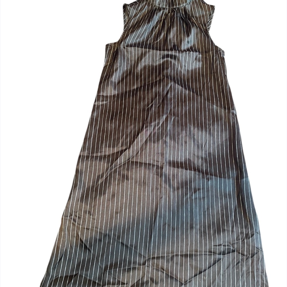 Olive green and White Striped Sleeveless Dress